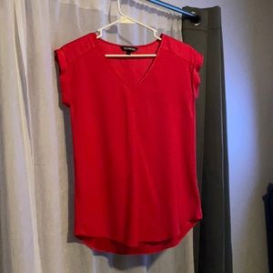 Red short sleeved blouse